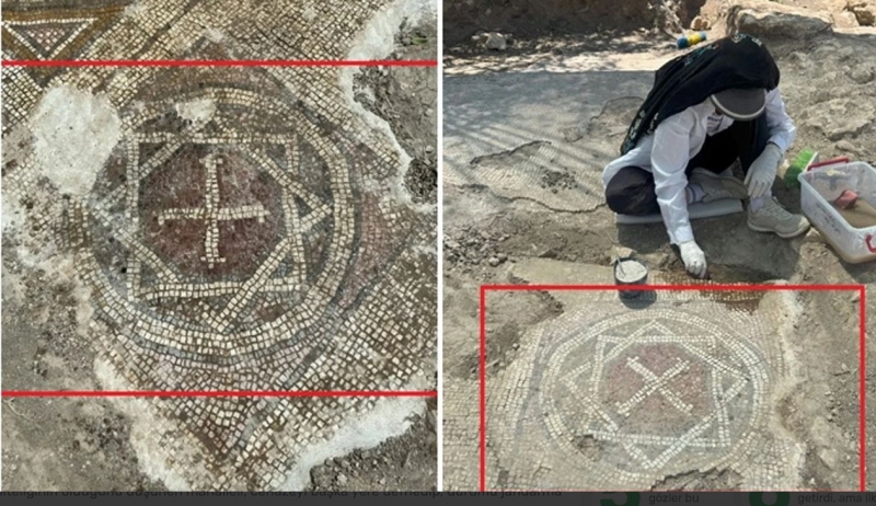 Ergani'de 35 Metrekarelik Mozaik Bulundu: Davut Yıldızı ve Dilekçe Yazısı