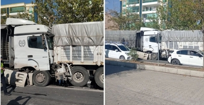 Ergani’de freni boşalan tır başka bir tıra çarptı
